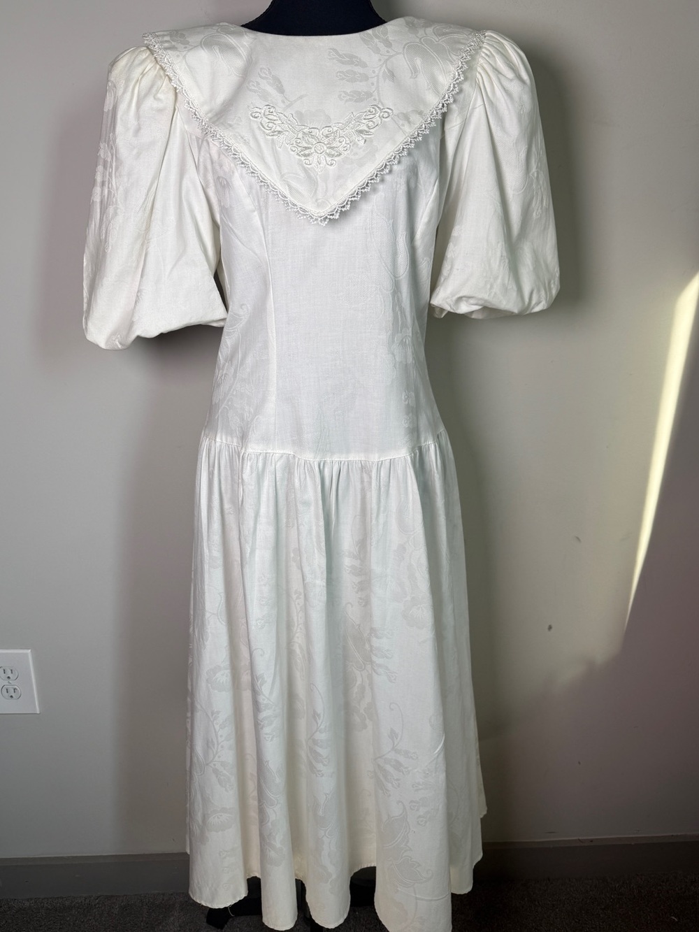 All That Jazz White Maxi Dress with Puff Sleeves and Embroidered Collar